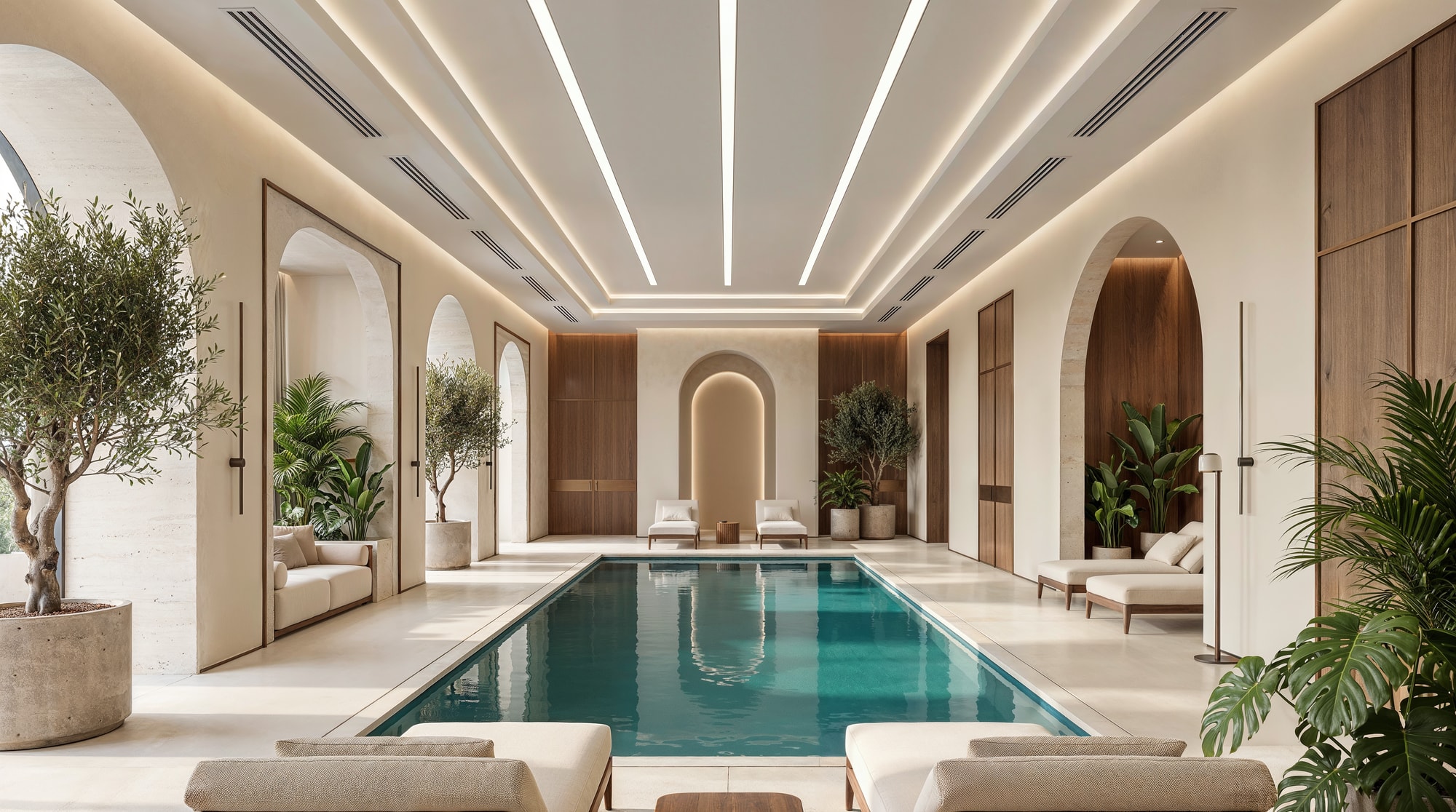 The spa lounge with onyx panelling and sculpted armchairs